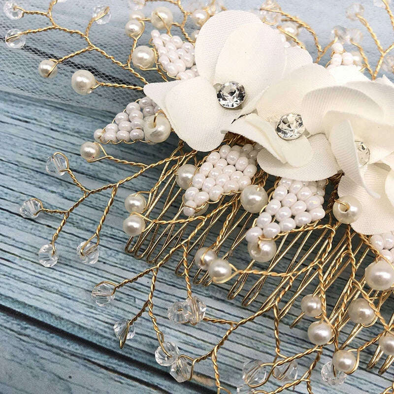 New Design Handmade Crystal Wedding Hair Accessories Tiara Headband Headpiece Simulated Pearl Bridal Hair Jewelry