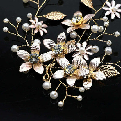 New Design Handmade Crystal Wedding Hair Accessories Tiara Headband Headpiece Simulated Pearl Bridal Hair Jewelry