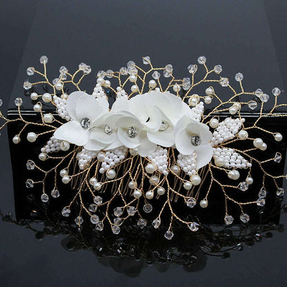New Design Handmade Crystal Wedding Hair Accessories Tiara Headband Headpiece Simulated Pearl Bridal Hair Jewelry