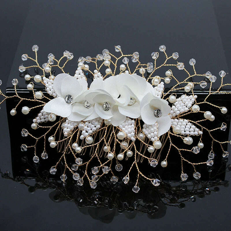 New Design Handmade Crystal Wedding Hair Accessories Tiara Headband Headpiece Simulated Pearl Bridal Hair Jewelry