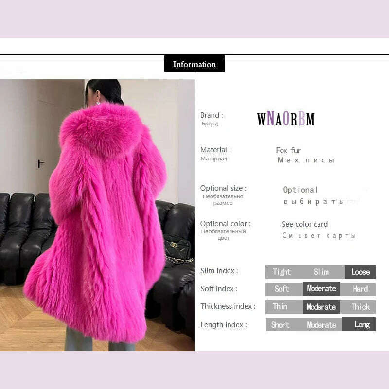 New  Double sided woven 100% fox fur coat, length 110cm hooded coat, Real fur coat women's imported white bear warm clothing