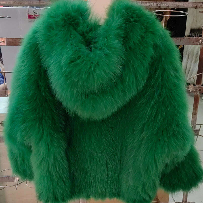 New  Double sided woven 100% fox fur coat, length 110cm hooded coat, Real fur coat women's imported white bear warm clothing