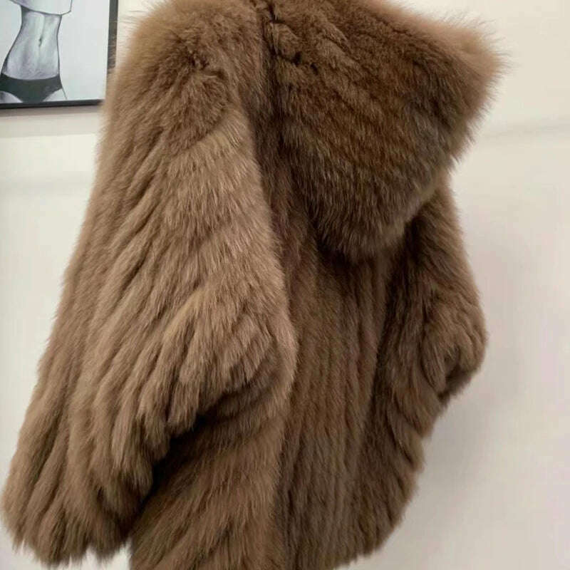 New  Double sided woven 100% fox fur coat, length 110cm hooded coat, Real fur coat women's imported white bear warm clothing