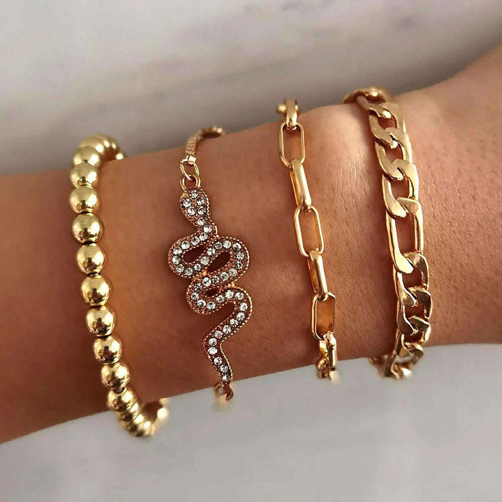 New Fashion Boho Punk Golden Cuff Bracelets & Bangles For Women Love Pulseiras Bangle Set Feminina Jewelry Charm Gifts B051