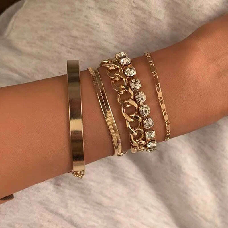 New Fashion Boho Punk Golden Cuff Bracelets & Bangles For Women Love Pulseiras Bangle Set Feminina Jewelry Charm Gifts B051