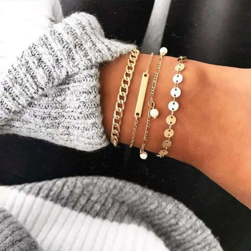 New Fashion Boho Punk Golden Cuff Bracelets & Bangles For Women Love Pulseiras Bangle Set Feminina Jewelry Charm Gifts B051