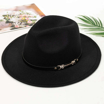 New Fashion Elegant Jazz Hat Woolen Hat Women's Spring Autumn Winter Woolen Fabric Vintage Literature Peaked cap