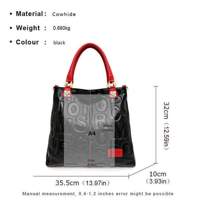 New Fashion Versatile Women's Handheld Shoulder Bag with Large Capacity Letter Printing High Quality Cowhide Tote Bag