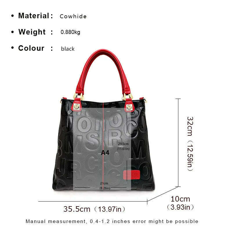 New Fashion Versatile Women's Handheld Shoulder Bag with Large Capacity Letter Printing High Quality Cowhide Tote Bag