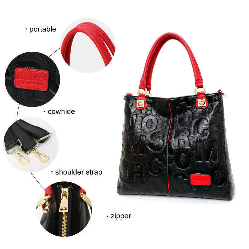 New Fashion Versatile Women's Handheld Shoulder Bag with Large Capacity Letter Printing High Quality Cowhide Tote Bag
