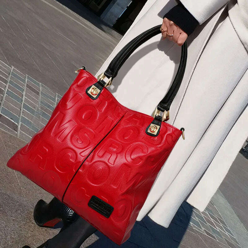 New Fashion Versatile Women's Handheld Shoulder Bag with Large Capacity Letter Printing High Quality Cowhide Tote Bag