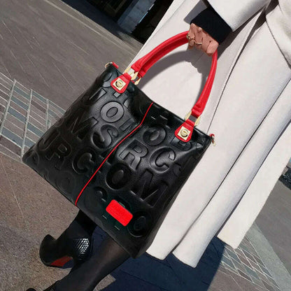 New Fashion Versatile Women's Handheld Shoulder Bag with Large Capacity Letter Printing High Quality Cowhide Tote Bag
