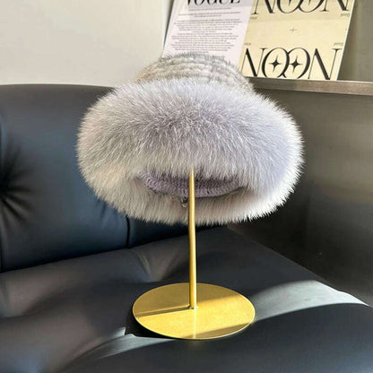 New Genuine Real Natural Mink Fur Hat Cap Luxury Women Handmade Knitted Fashion Winter Headwear Warm Real Fox Fur Beanies