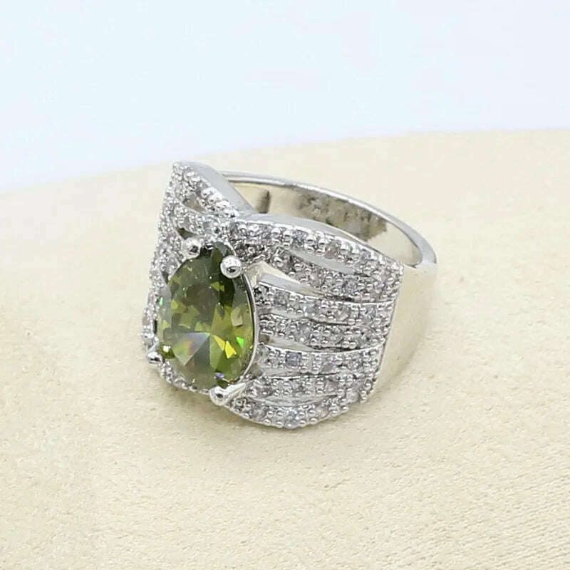 New Green Peridot Zircon Silver 925 Jewelry Set Women Bracelet Earrings Necklace Pendant Ring Birthday Gift