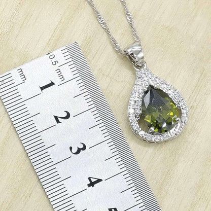 New Green Peridot Zircon Silver 925 Jewelry Set Women Bracelet Earrings Necklace Pendant Ring Birthday Gift