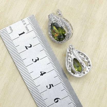 New Green Peridot Zircon Silver 925 Jewelry Set Women Bracelet Earrings Necklace Pendant Ring Birthday Gift