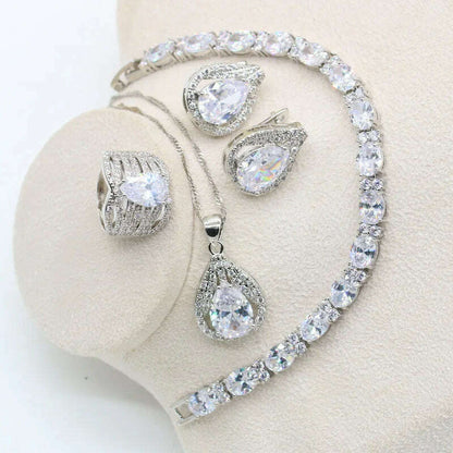 New Green Peridot Zircon Silver 925 Jewelry Set Women Bracelet Earrings Necklace Pendant Ring Birthday Gift