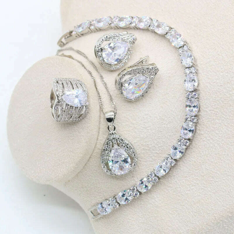 New Green Peridot Zircon Silver 925 Jewelry Set Women Bracelet Earrings Necklace Pendant Ring Birthday Gift