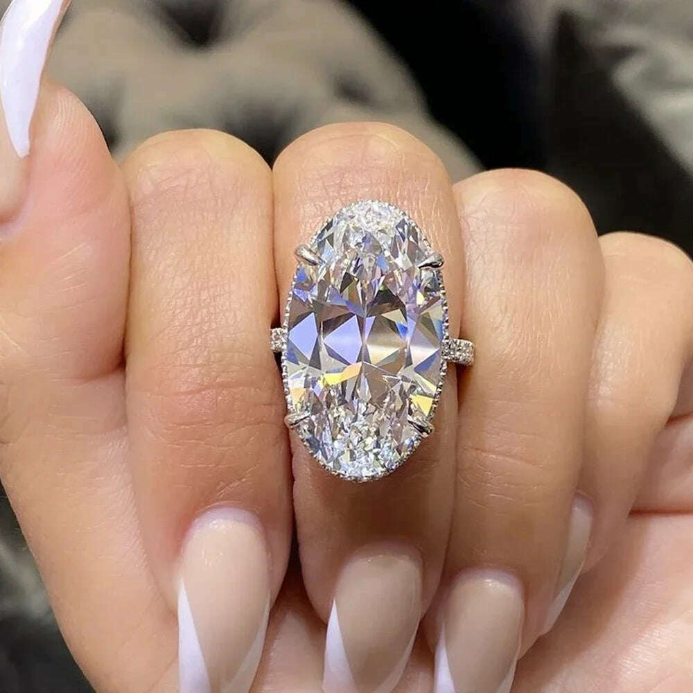 New Luxury Big Oval Cubic Zirconia Crystal Rings Women Wedding Accessories High-quality Silver Color Engagement Bands Jewelry
