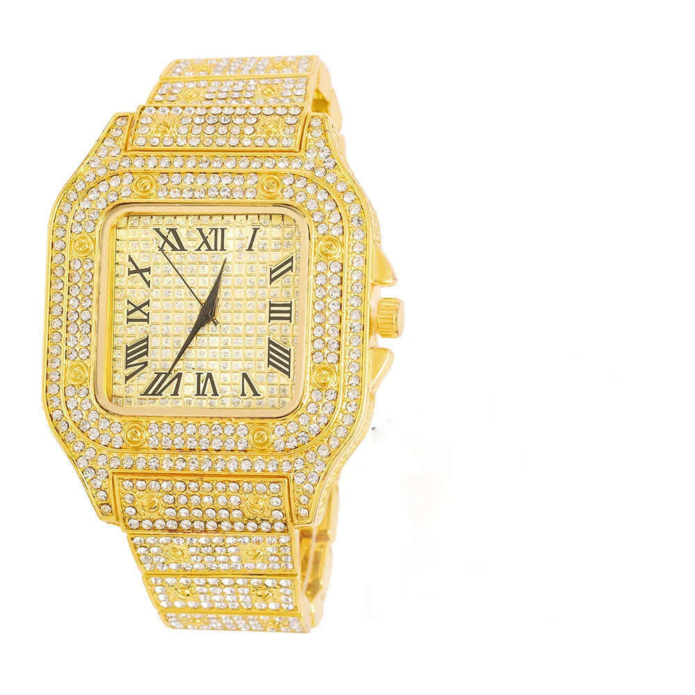 New Punk Men Watch Iced Out Diamond Sparkling Quartz Watches Fashion Hip Hop Classic Silver Color Watch Jewelry Men Women Gift