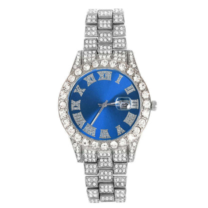 New Punk Men Watch Iced Out Diamond Sparkling Quartz Watches Fashion Hip Hop Classic Silver Color Watch Jewelry Men Women Gift