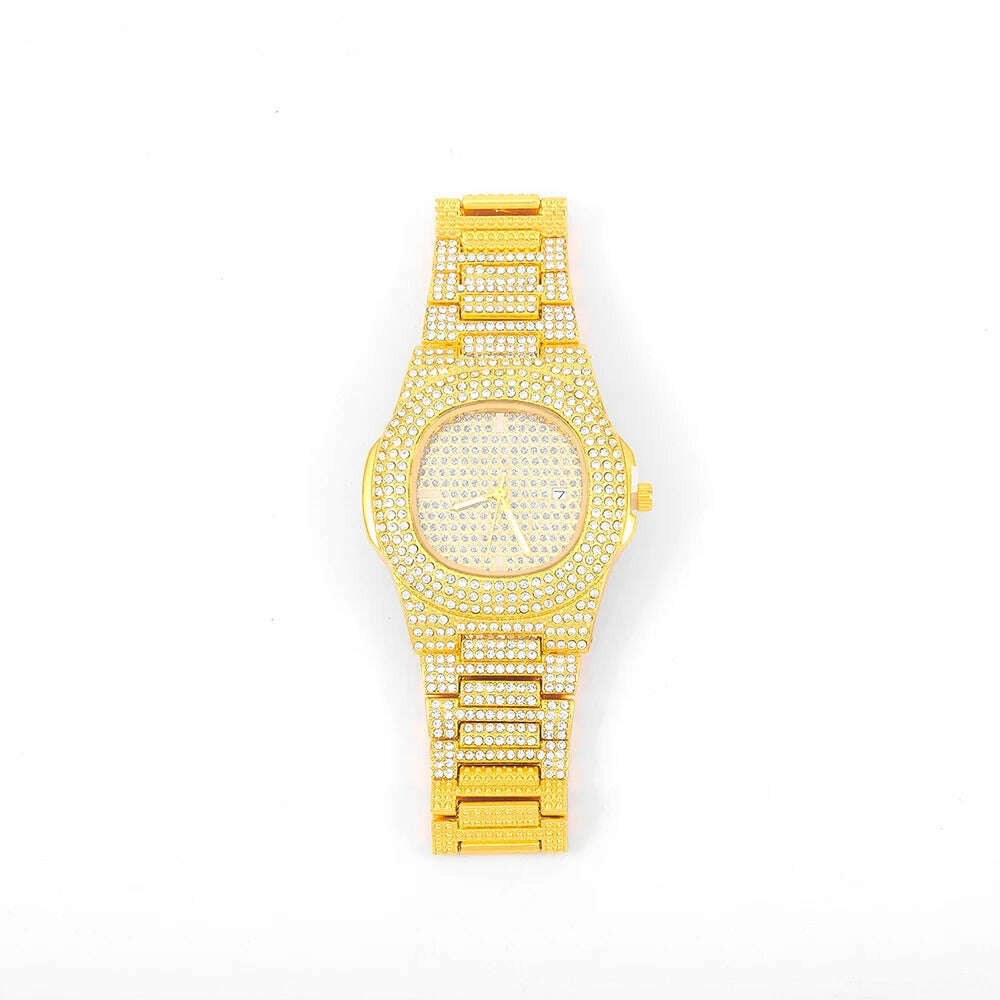 New Punk Men Watch Iced Out Diamond Sparkling Quartz Watches Fashion Hip Hop Classic Silver Color Watch Jewelry Men Women Gift