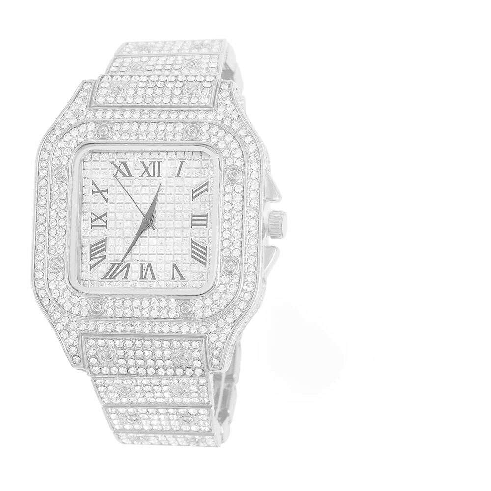 New Punk Men Watch Iced Out Diamond Sparkling Quartz Watches Fashion Hip Hop Classic Silver Color Watch Jewelry Men Women Gift