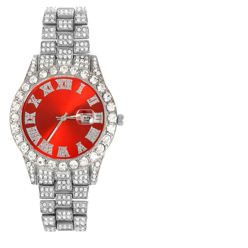 New Punk Men Watch Iced Out Diamond Sparkling Quartz Watches Fashion Hip Hop Classic Silver Color Watch Jewelry Men Women Gift