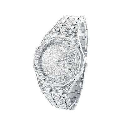 New Punk Men Watch Iced Out Diamond Sparkling Quartz Watches Fashion Hip Hop Classic Silver Color Watch Jewelry Men Women Gift