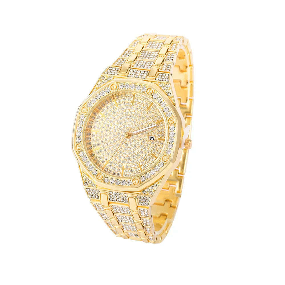 New Punk Men Watch Iced Out Diamond Sparkling Quartz Watches Fashion Hip Hop Classic Silver Color Watch Jewelry Men Women Gift
