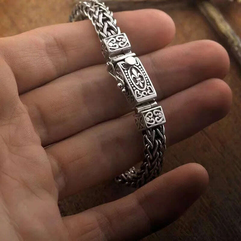 New Silver Color Hand Woven Rope Twists Pattern Fashion Bracelets for Women Men Retro Couple Jewelry