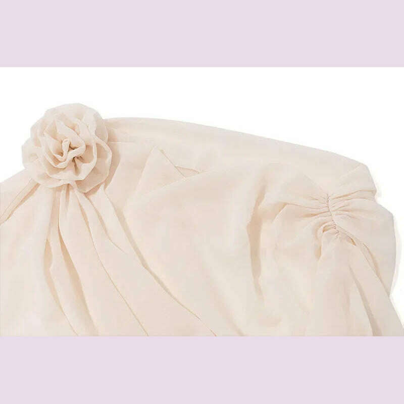 New Slope Shoulder Blouse Asymmetric  Cropped Blouse Apricot  Pile Up Shirts Women Top Autumn New Elegant Fashiin Blouse