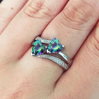 New Stylish Female Rings Silver-plated Double Heart-Shaped Cubic Zircons Wedding Ring for Women Girls Nice Gift  Birthday