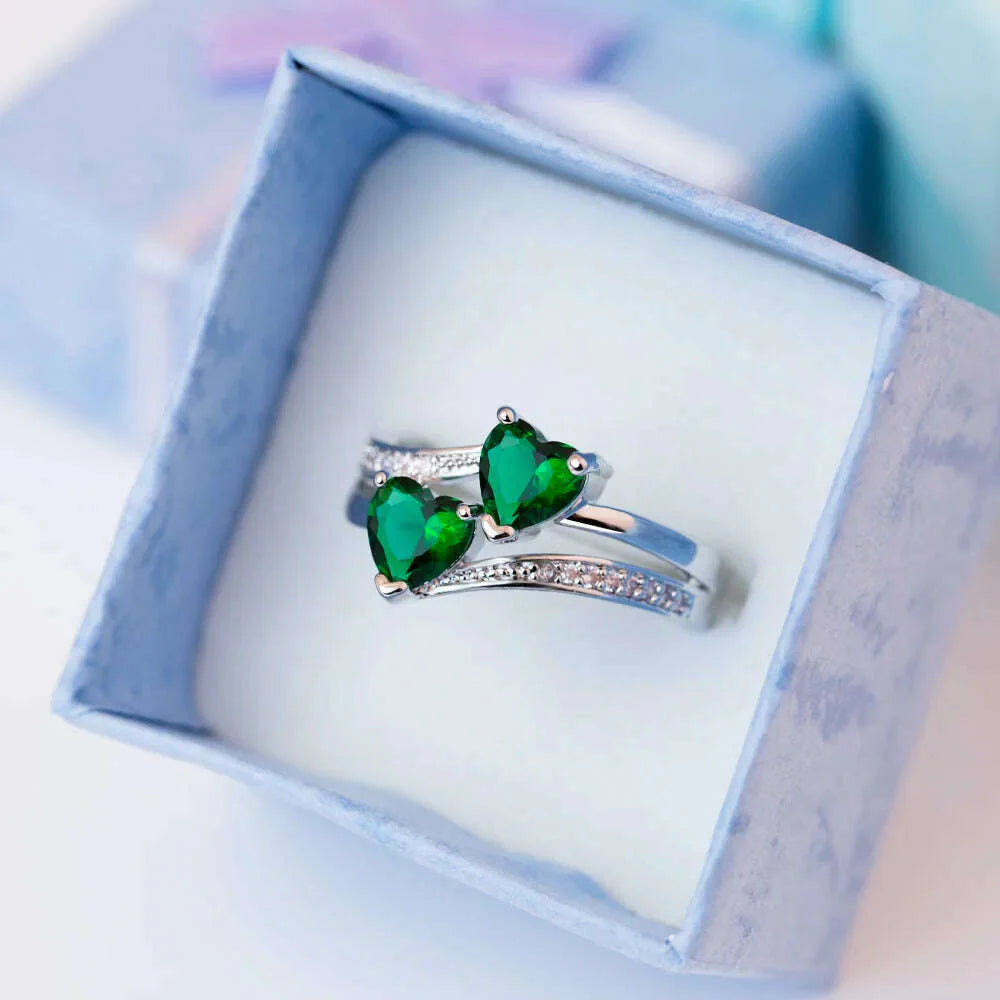 New Stylish Female Rings Silver-plated Double Heart-Shaped Cubic Zircons Wedding Ring for Women Girls Nice Gift  Birthday