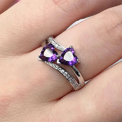 New Stylish Female Rings Silver-plated Double Heart-Shaped Cubic Zircons Wedding Ring for Women Girls Nice Gift  Birthday