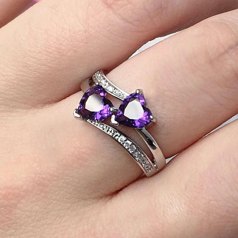 New Stylish Female Rings Silver-plated Double Heart-Shaped Cubic Zircons Wedding Ring for Women Girls Nice Gift  Birthday