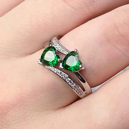 New Stylish Female Rings Silver-plated Double Heart-Shaped Cubic Zircons Wedding Ring for Women Girls Nice Gift  Birthday