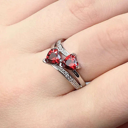 New Stylish Female Rings Silver-plated Double Heart-Shaped Cubic Zircons Wedding Ring for Women Girls Nice Gift  Birthday