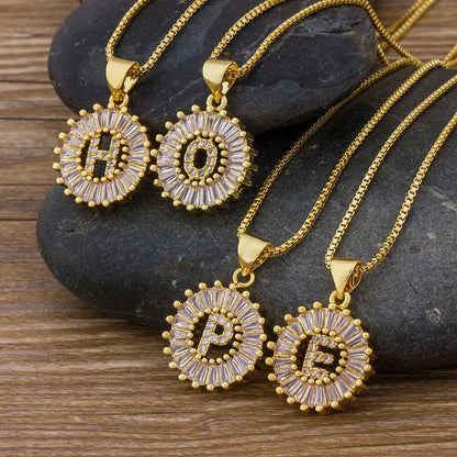 Nidin Hot Sale Women Girls Initial Letter Necklace 26 Letters Charm Family Name Pendant Top Quality Copper Zircon Jewelry Gift