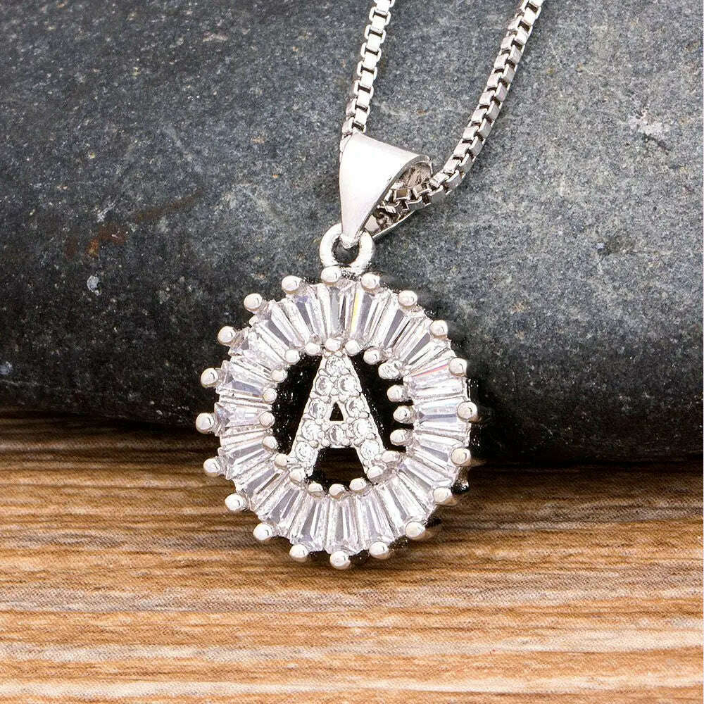 Nidin Hot Sale Women Girls Initial Letter Necklace 26 Letters Charm Family Name Pendant Top Quality Copper Zircon Jewelry Gift