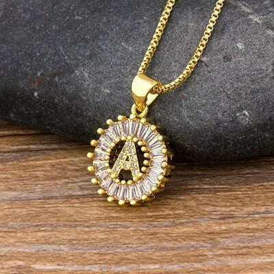 Nidin Hot Sale Women Girls Initial Letter Necklace 26 Letters Charm Family Name Pendant Top Quality Copper Zircon Jewelry Gift