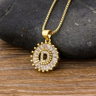 Nidin Hot Sale Women Girls Initial Letter Necklace 26 Letters Charm Family Name Pendant Top Quality Copper Zircon Jewelry Gift