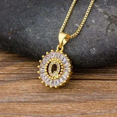 Nidin Hot Sale Women Girls Initial Letter Necklace 26 Letters Charm Family Name Pendant Top Quality Copper Zircon Jewelry Gift