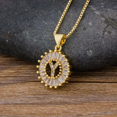Nidin Hot Sale Women Girls Initial Letter Necklace 26 Letters Charm Family Name Pendant Top Quality Copper Zircon Jewelry Gift
