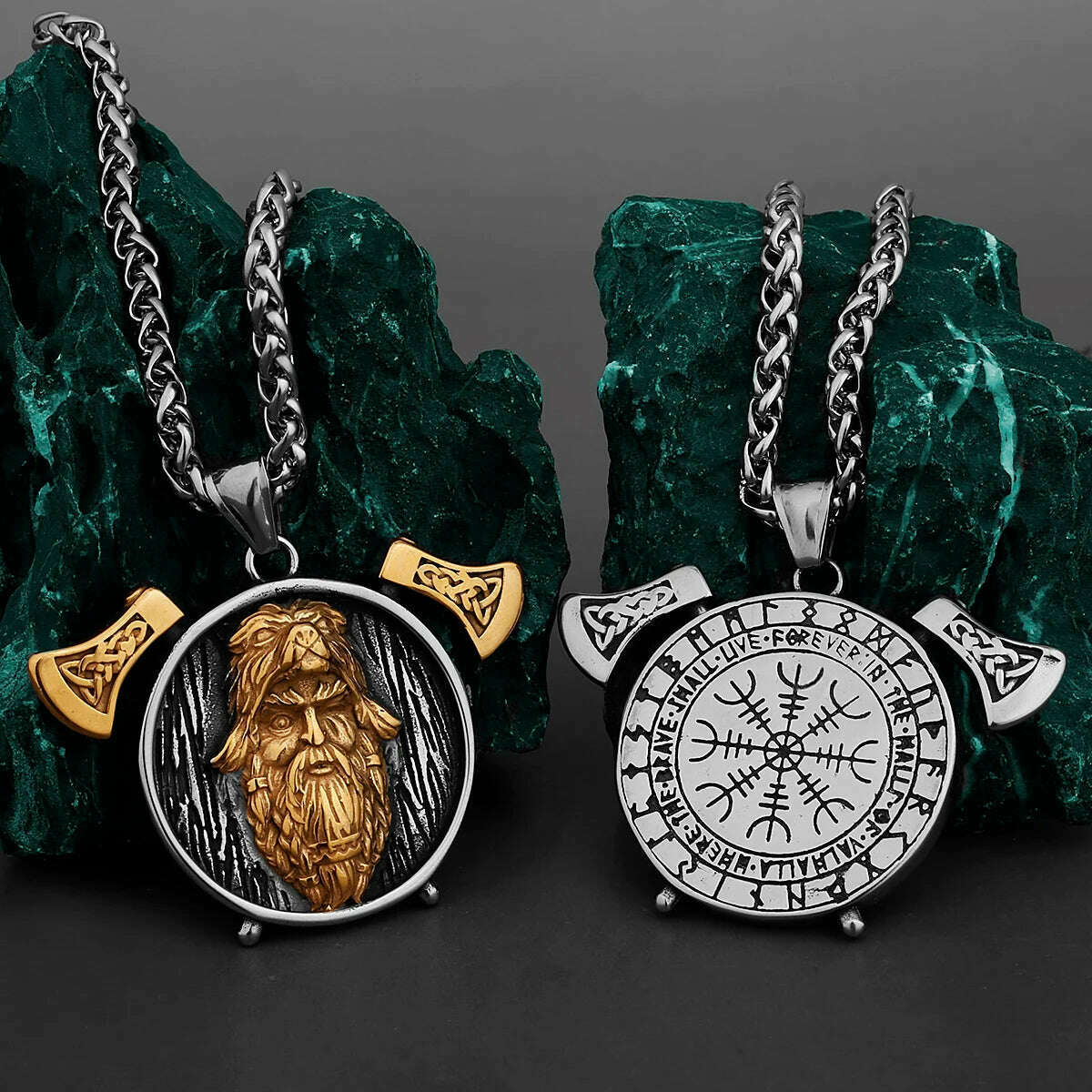 Nordic Viking Warrior Double Axe Gold Stainless Steel Pendant Men&#39;s Fashion Hip Hop Pendant Necklace Locomotive Men&#39;s Jewelry