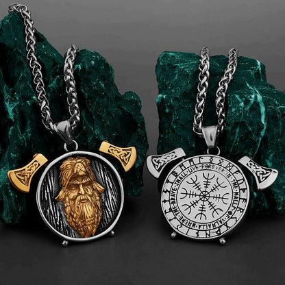 Nordic Viking Warrior Double Axe Gold Stainless Steel Pendant Men&#39;s Fashion Hip Hop Pendant Necklace Locomotive Men&#39;s Jewelry