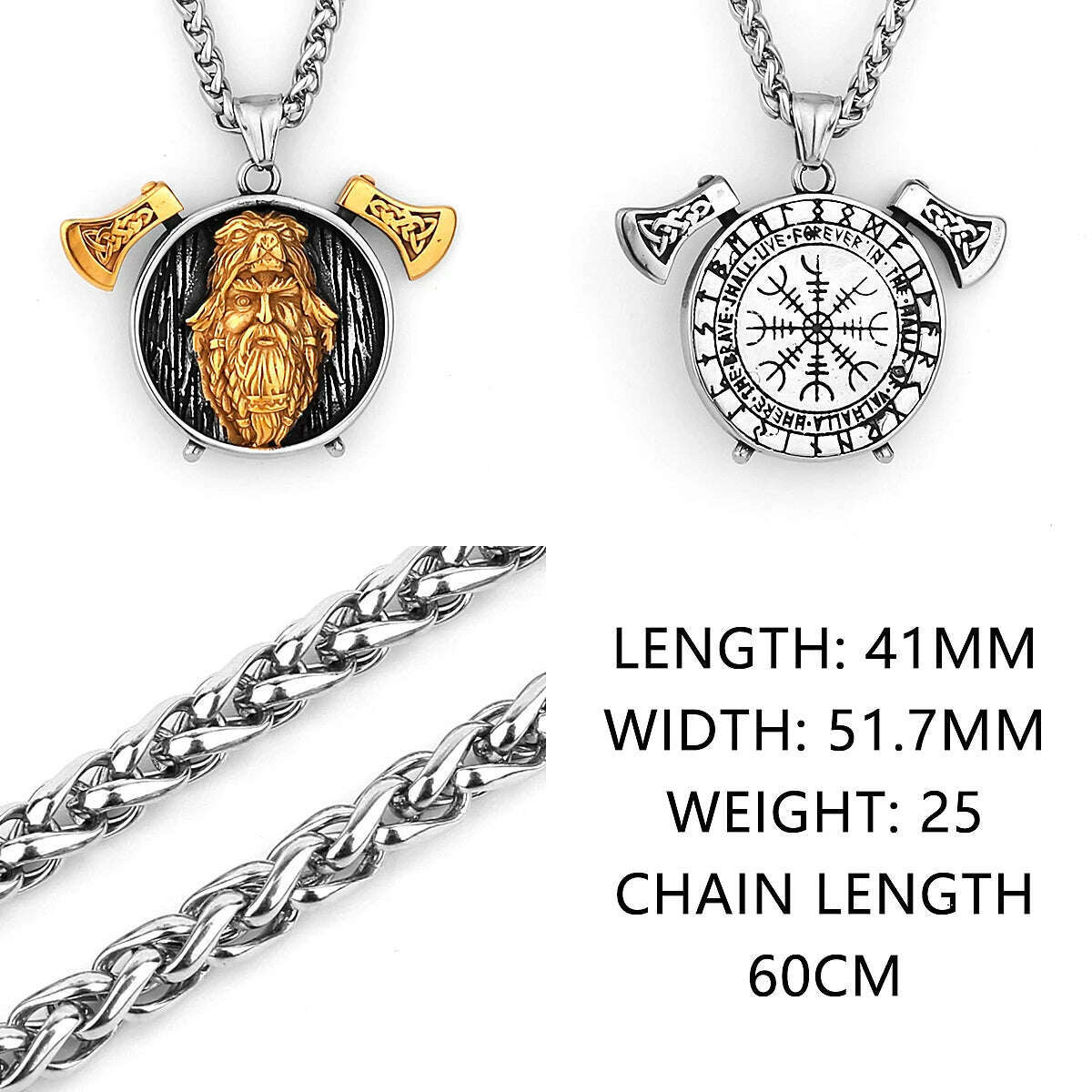 Nordic Viking Warrior Double Axe Gold Stainless Steel Pendant Men&#39;s Fashion Hip Hop Pendant Necklace Locomotive Men&#39;s Jewelry