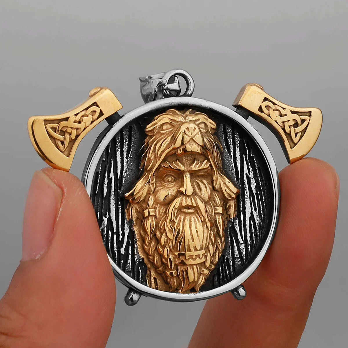 Nordic Viking Warrior Double Axe Gold Stainless Steel Pendant Men&#39;s Fashion Hip Hop Pendant Necklace Locomotive Men&#39;s Jewelry