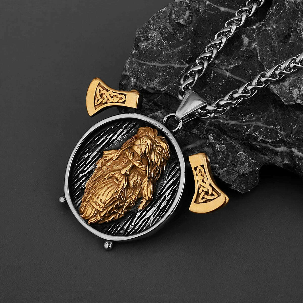 Nordic Viking Warrior Double Axe Gold Stainless Steel Pendant Men&#39;s Fashion Hip Hop Pendant Necklace Locomotive Men&#39;s Jewelry