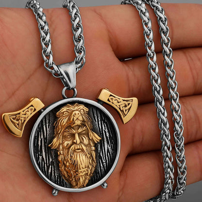 Nordic Viking Warrior Double Axe Gold Stainless Steel Pendant Men&#39;s Fashion Hip Hop Pendant Necklace Locomotive Men&#39;s Jewelry